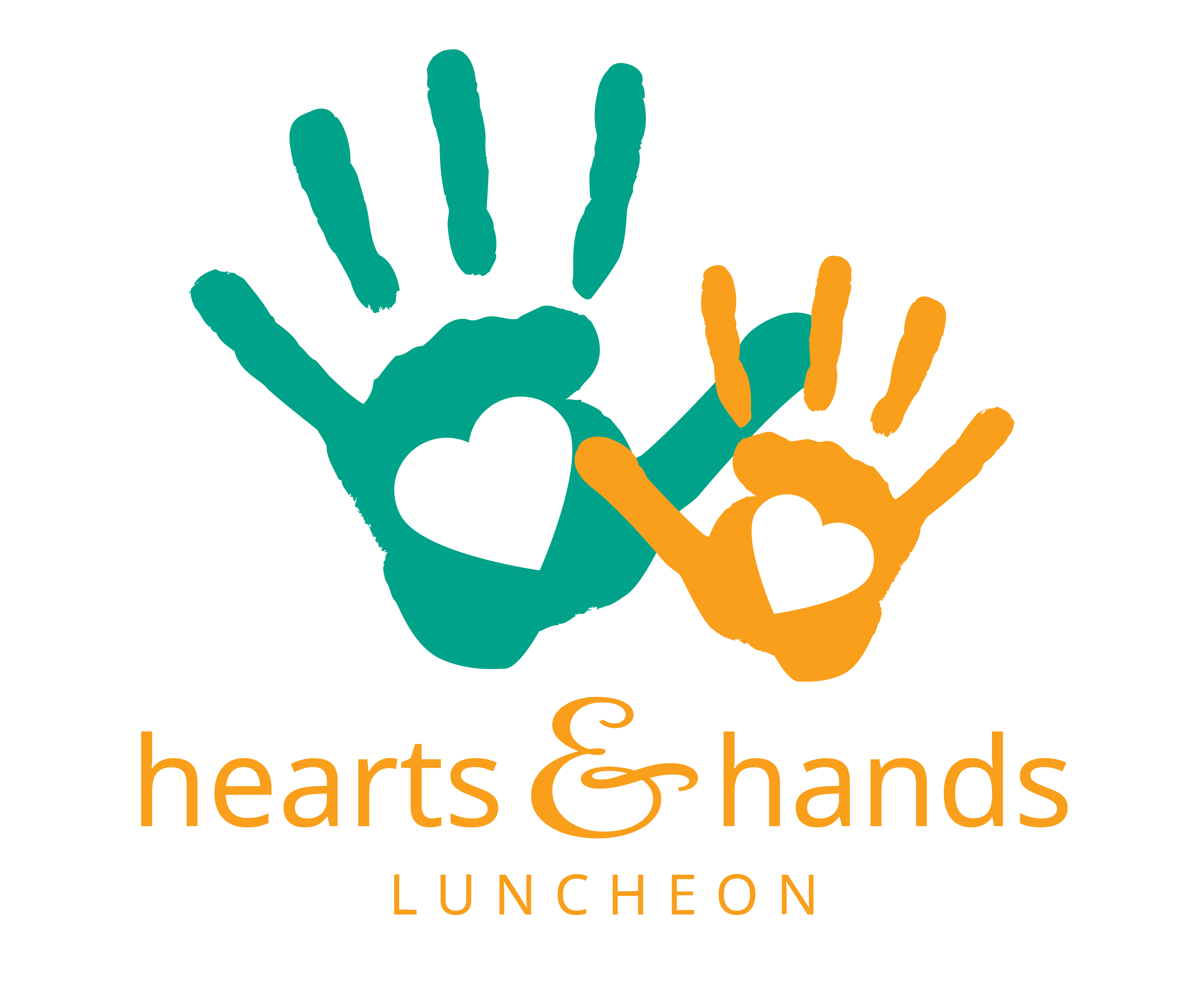 Logotipo del almuerzo de corazones y manos