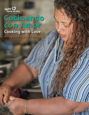 This is the cover of the cookbook, called Cocinando Con Amor/Cooking With Love by Parent Institute Families 