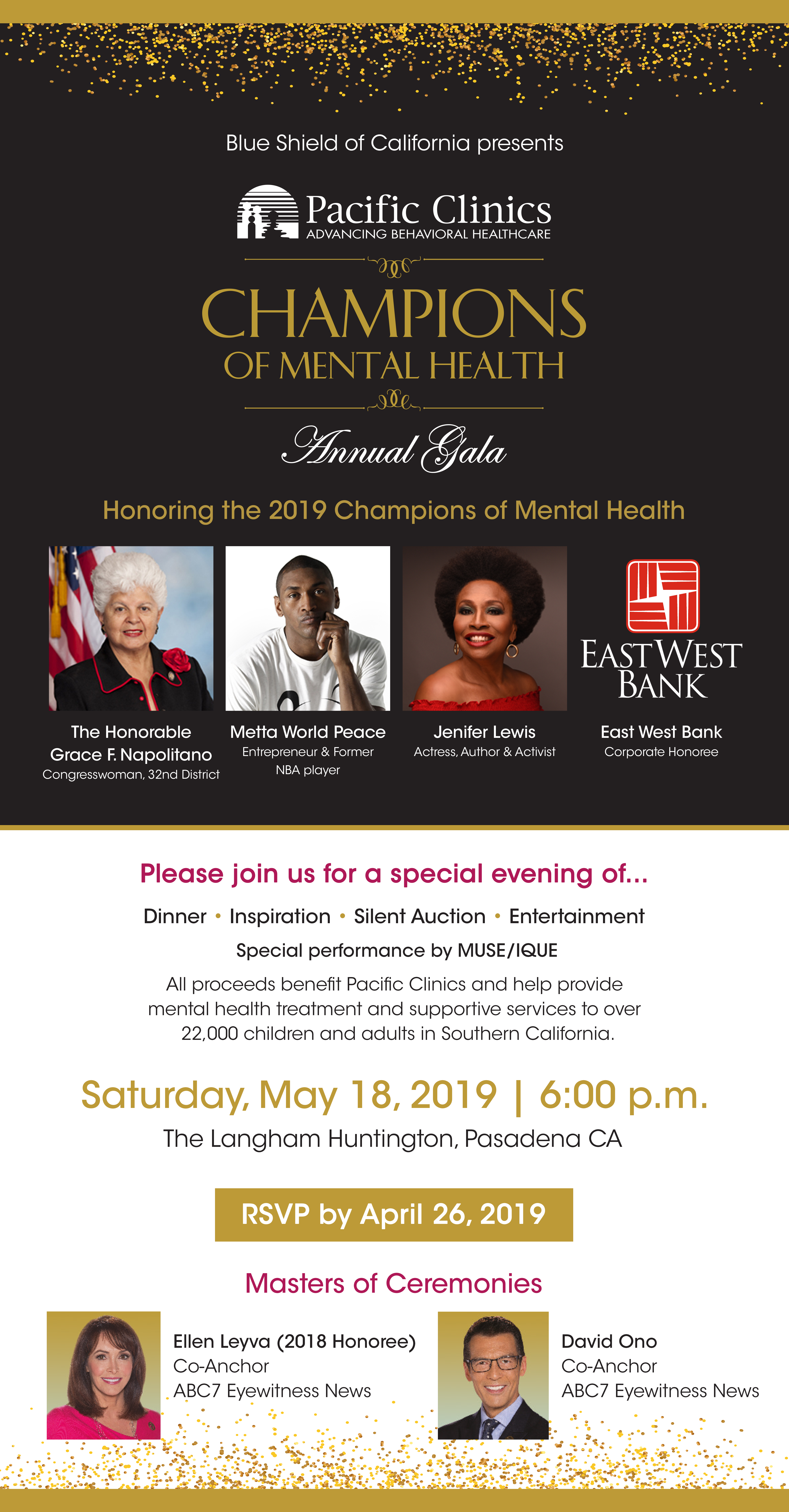 Buy tickets for the 2019 Pacific Clinics Champions of Mental Health Gala