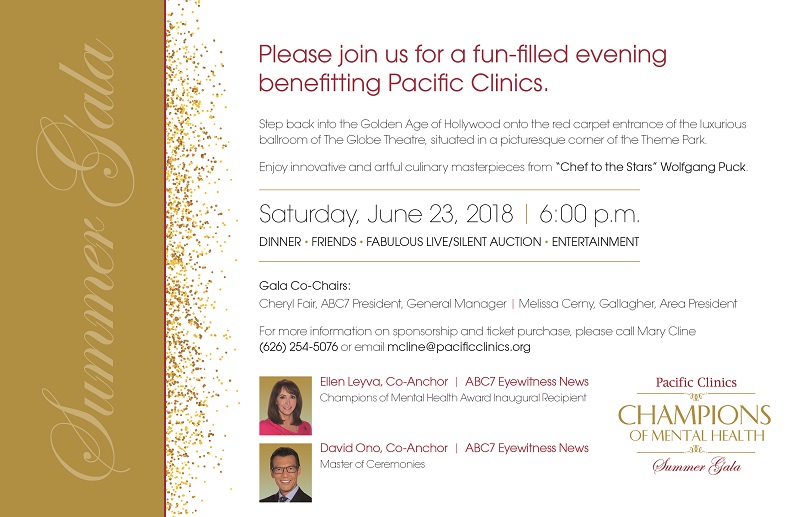 For more information on sponsorship and ticket purchases, please call Mary Cline (626) 254-5076 or email mcline@pacificclinics.org.