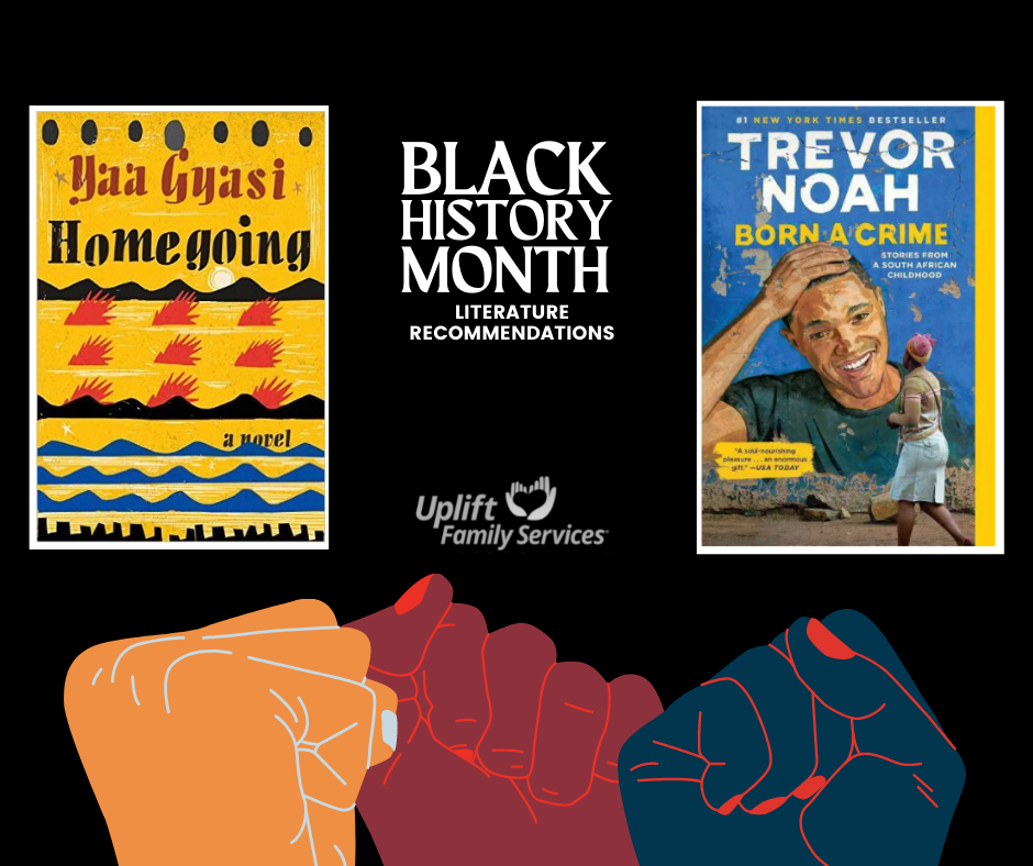 Black history month books "Homegoing" and "Born a Crime"