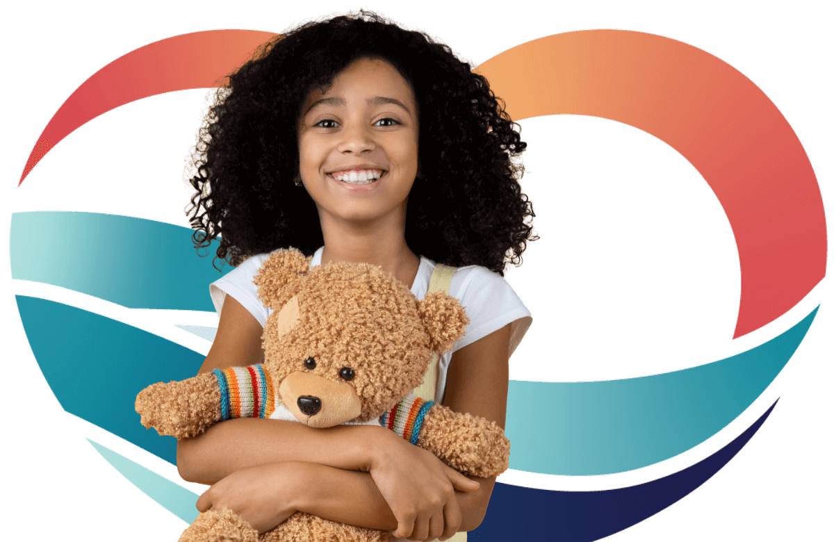 Children with her teddy bear