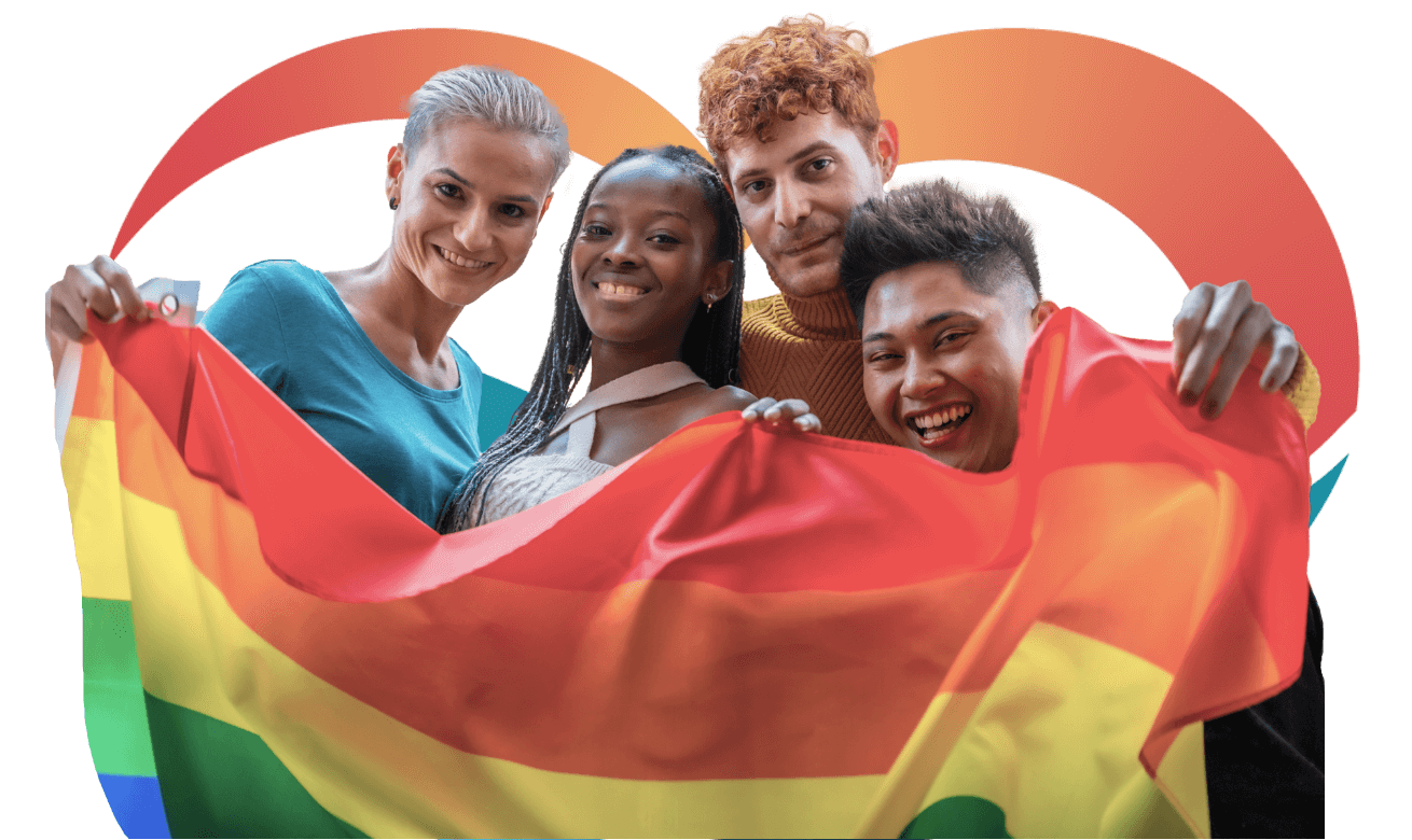 Teenagers handling a lgbtq flag