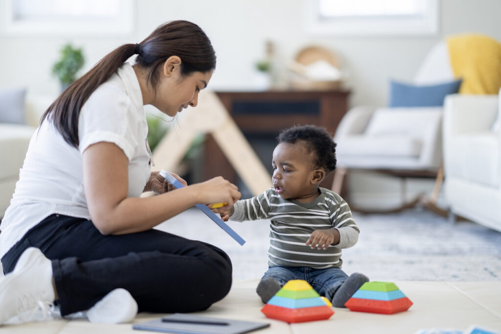 Parent and child during evaluation session
